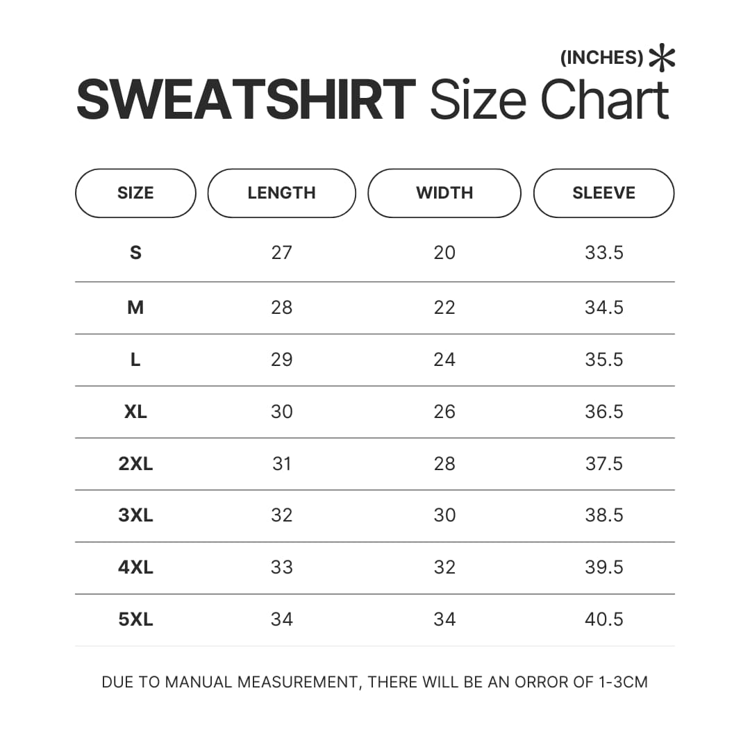 Sweatshirt Size Chart - Honkai: Star Rail Store